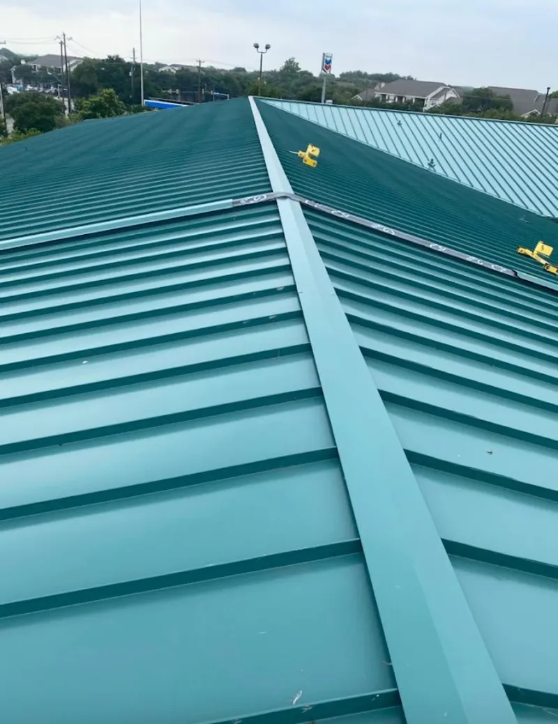 Green commercial metal roof ridge and valley for Metal Roof Repair in Purcell